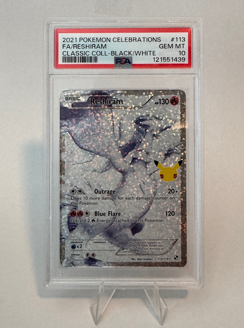 PSA 10 2021 Pokemon Celebrations FA/Reshiram Classic Coll- Black/White